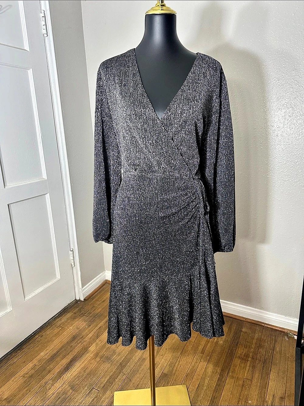 Metallic Wrap Midi Dress